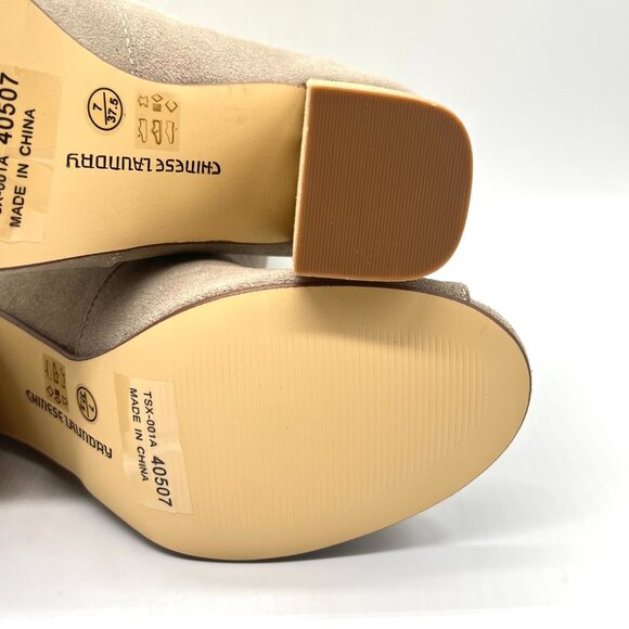 Chinese Laundry Womens 7M Tom Girl Taupe Brown Suede Leather Peep Toe Booties - Picture 12 of 14